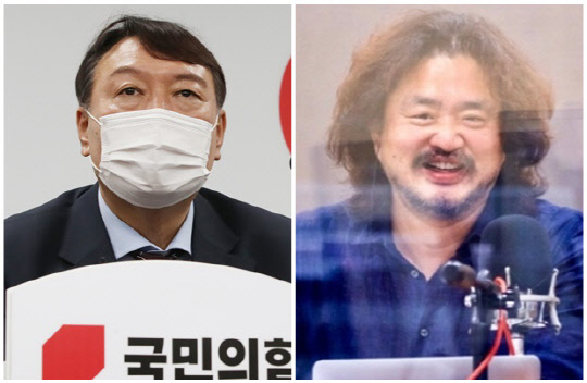 윤석열(왼쪽) 전 검찰총장과 방송인 김어준. TBS 제공, 연합뉴스